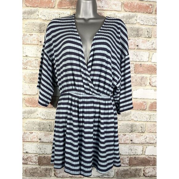 Urban Outfitters Pants - Urban Outfitters Ribbed Knit Surplice Romper Light Blue Striped‎ Summer Beach M